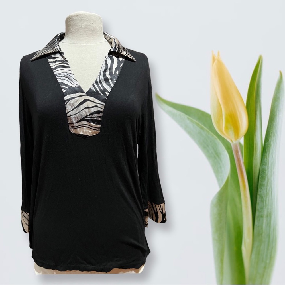 Women’s black n white large size long sleeve casual top blouse